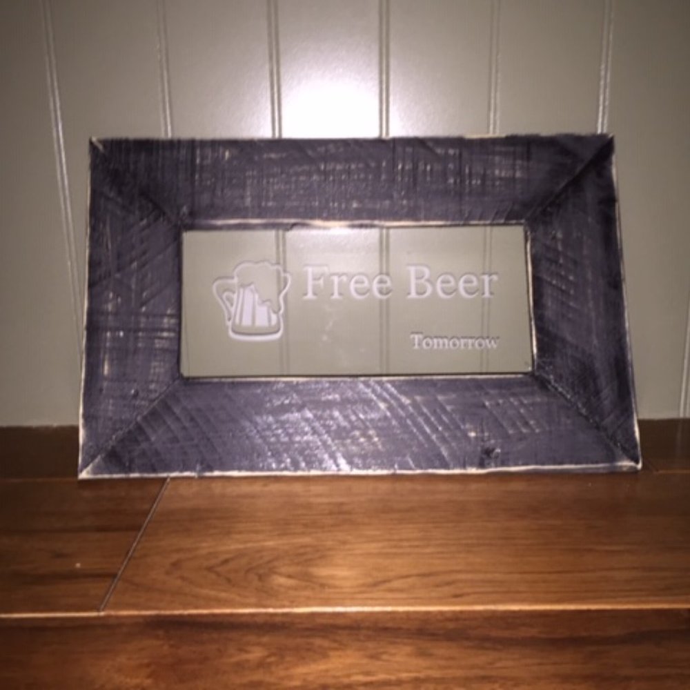 Free Beer Bar Sign - Handmade etched Glass & Wood - Picture 4 of 5